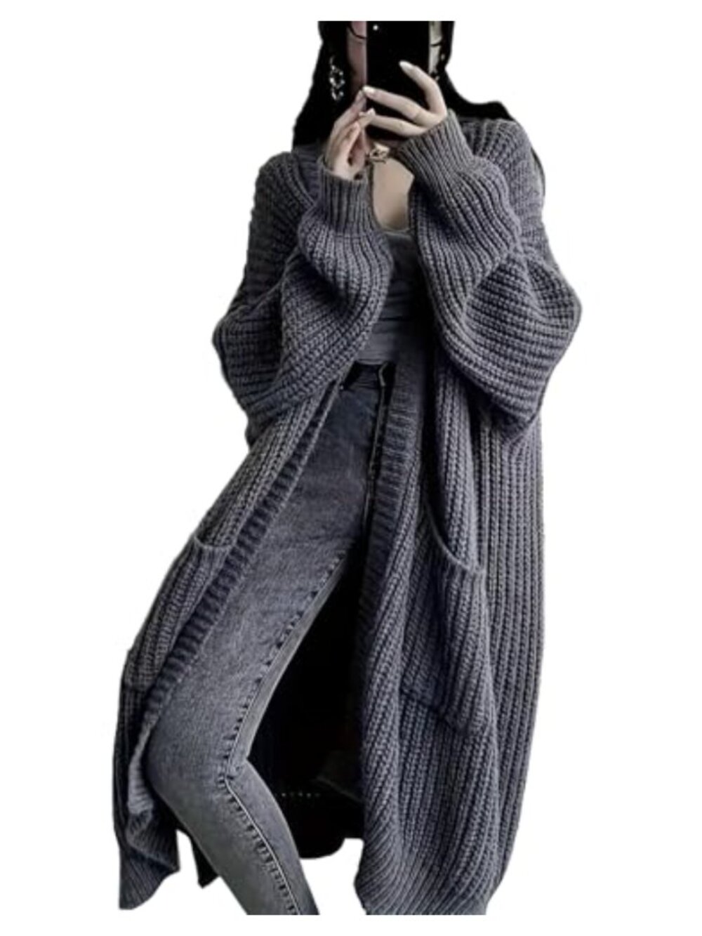 Womens Long Cardigan Sweater Open Front Oversized Duster with Pockets Knit
